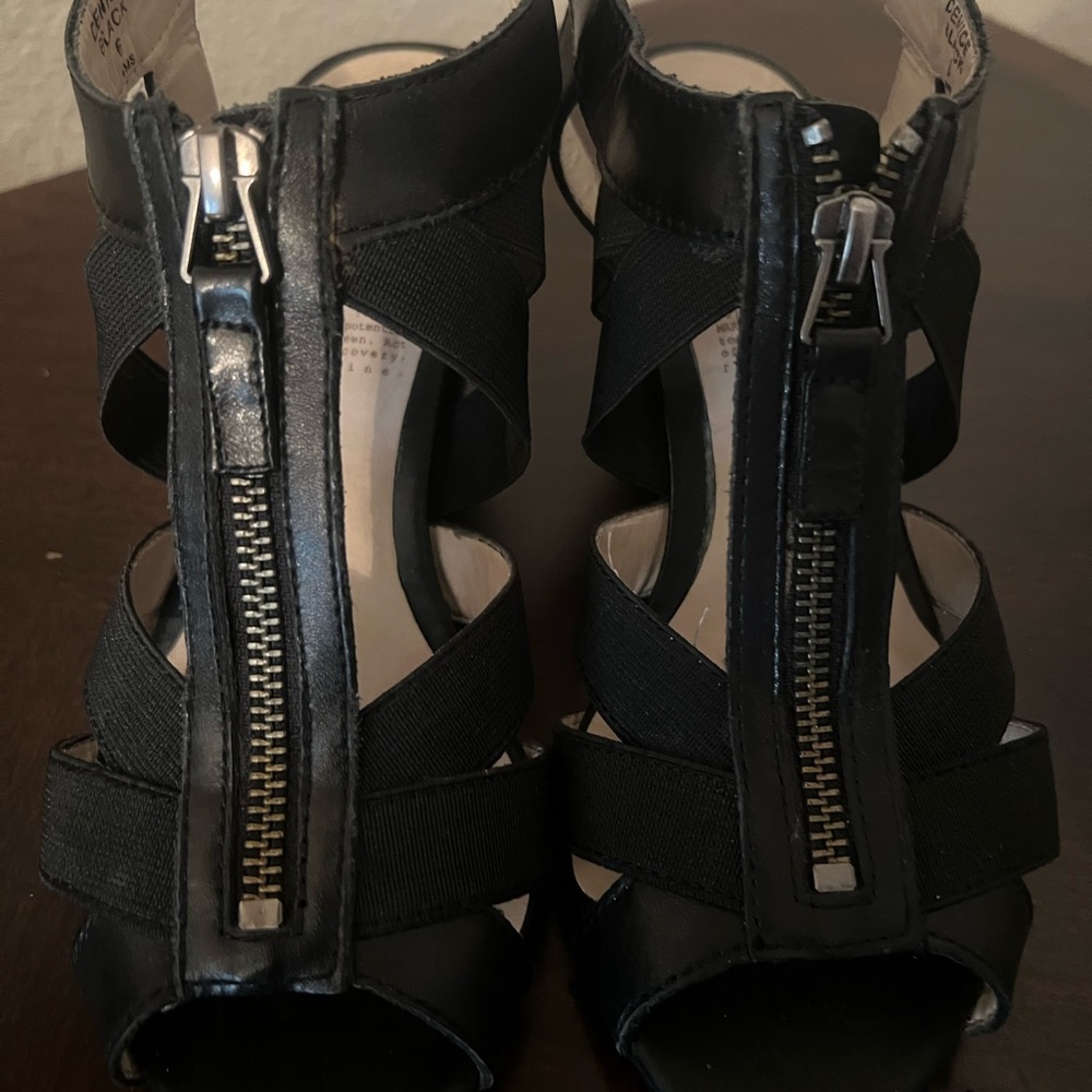 Black Strappy Heeled Sandals with Zipper